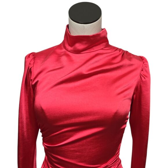 NWT A.L.C. Joss Ruched Asymmetric Satin Dress Size 0 Pink Barbiecore Long Sleeve - Picture 8 of 13